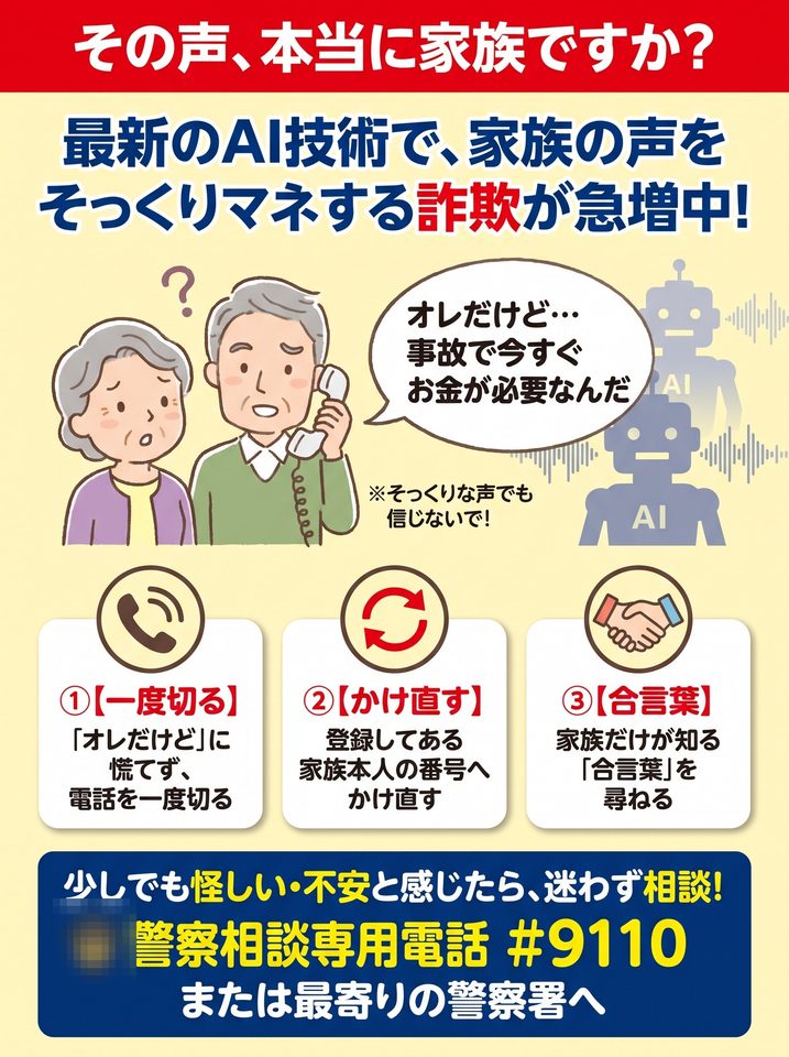 Gemini 3.8 Flashの指示書から生成した防犯ポスター